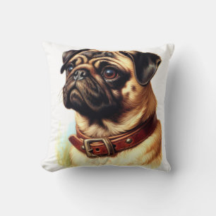 Cojín Decorativo Cute Pug Retro Pintura