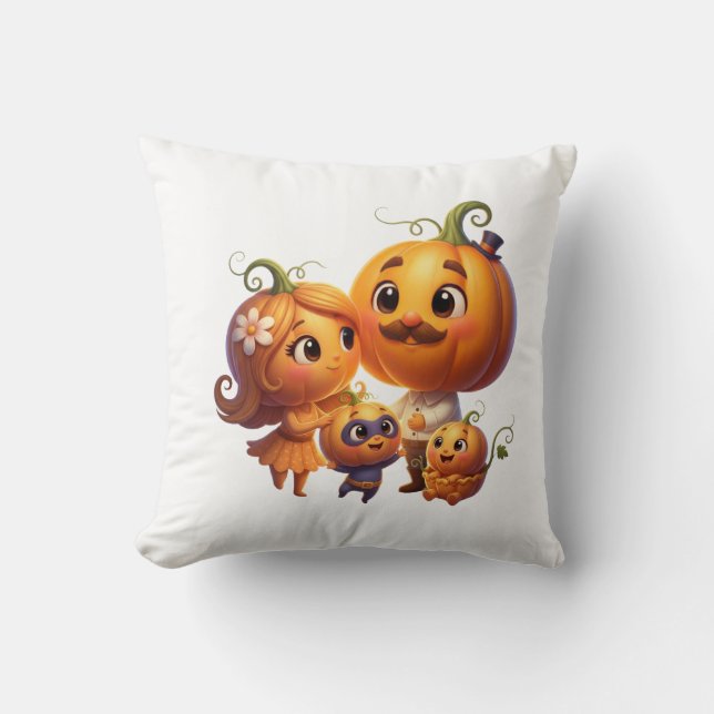 Cojín Decorativo Cute Pumpkin Family Portrait Fall Throw Pillow (Anverso)