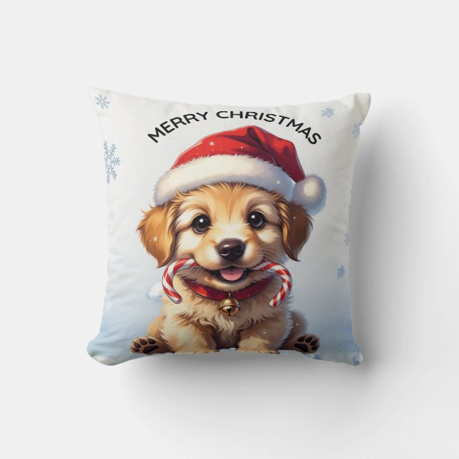 Cojín Decorativo Cute Puppy Christmas Golden Retriever Holiday  (Anverso)