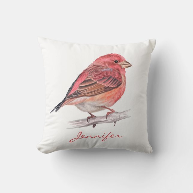 Cojín Decorativo Cute Purple Finch Bird Kid Room Nursery (Anverso)