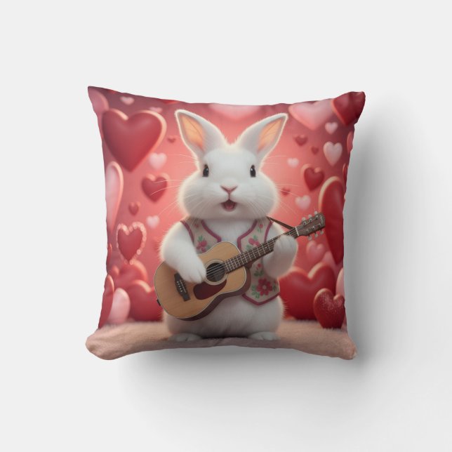 Cojín Decorativo Cute Rabbit Playing Guitar For Love (Anverso)