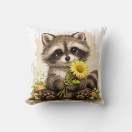 Cojín Decorativo Cute Raccoon Flower Pillow Kawaii Animal