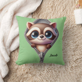 Cojín Decorativo Cute Raccoon Green Kids