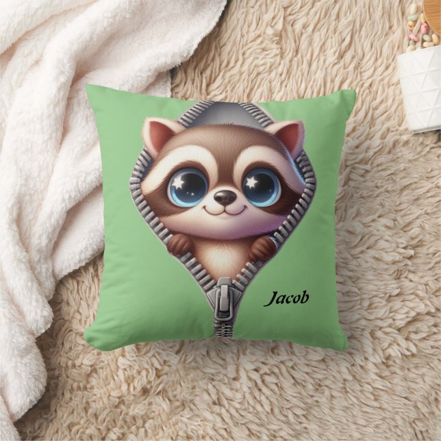 Cojín Decorativo Cute Raccoon Green Kids (Manta)