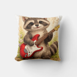 Cojín Decorativo Cute Raccoon Playing Guitar Kawaii Animal Music Lo