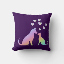 Cojín Decorativo Cute Rainbow Cat and Dog Silhouette Love Purple To