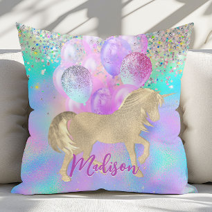 Cojín Decorativo Cute Rainbow unicorn purpurina globos monograma