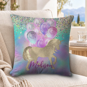 Cojín Decorativo Cute Rainbow unicorn purpurina globos monograma