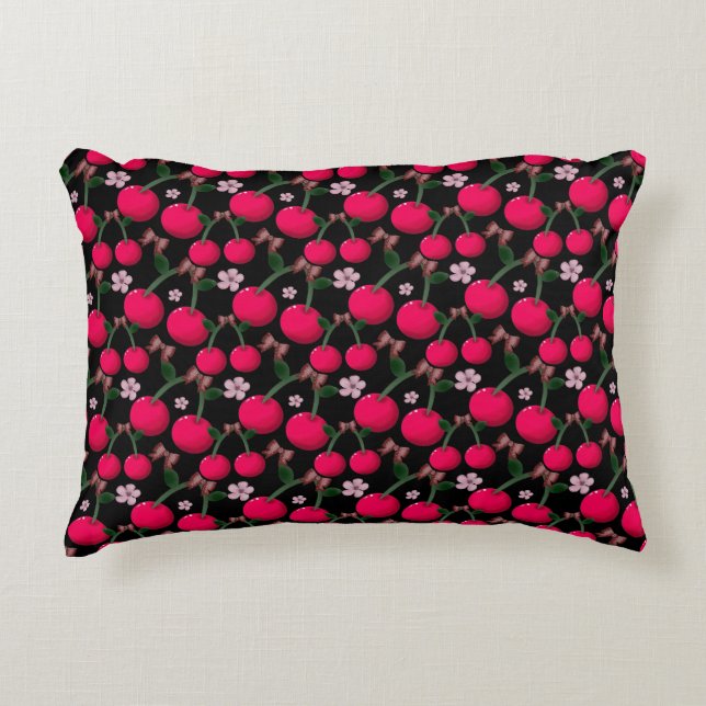 Cojín Decorativo Cute red Cherry floral pattern  (Anverso)