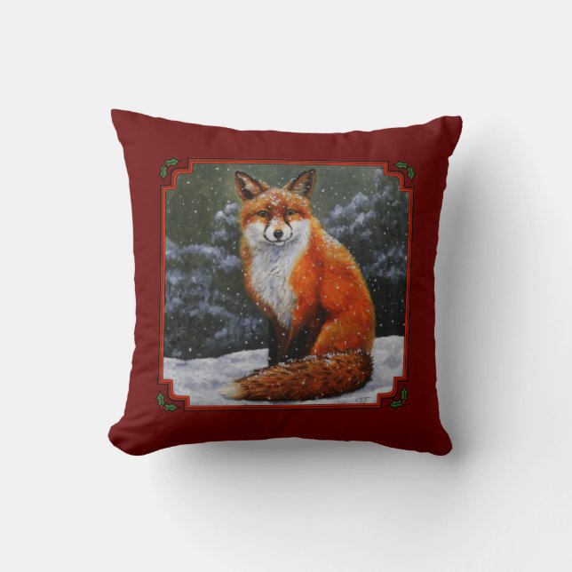 Cojín Decorativo Cute Red Fox in Winter Snow (Anverso)