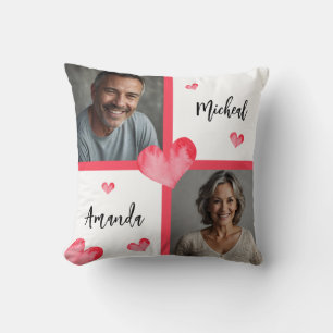Cojín Decorativo Cute Red Watercolor Heart Photo Mom and Dad