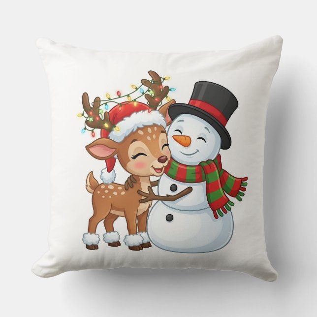 Cojín Decorativo Cute Reindeer & Snowman Christmas Pillow (Anverso)