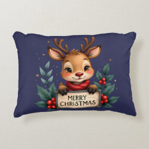 Cojín Decorativo Cute Reno de Navidad con Acebo y Letrero