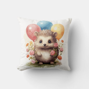 Cojín Decorativo Cute retro acuarela Hedgehog con globos