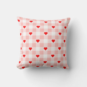 Cojín Decorativo Cute Retro Corazón Rosa Patrón de Cuadro Gingham