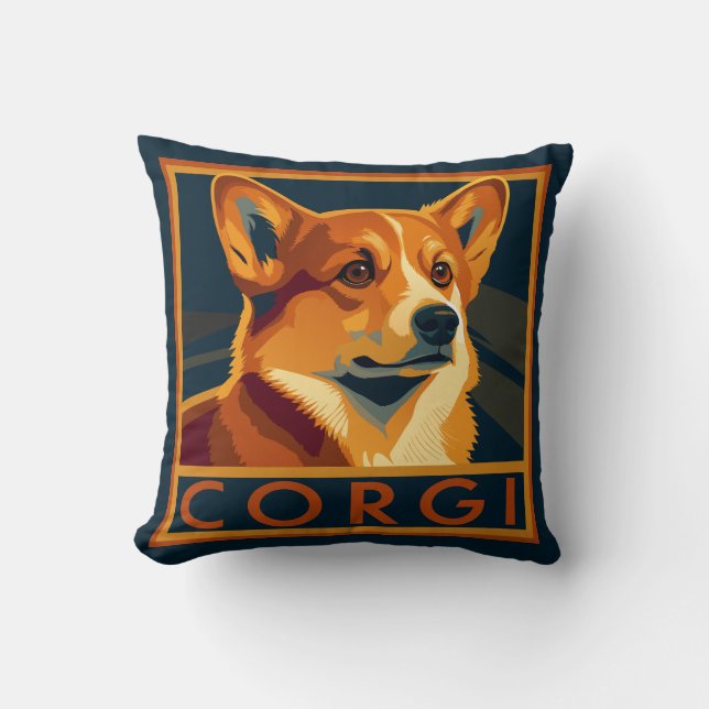 Cojín Decorativo Cute retro pembroke Welsh Corgi (Anverso)