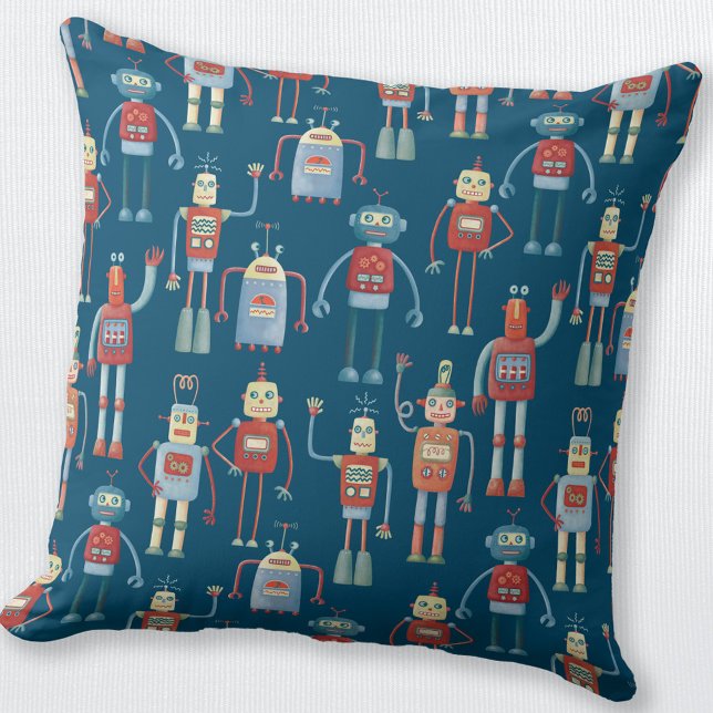 Cojín Decorativo Cute Robots (Fun retro robot pattern throw pillow)