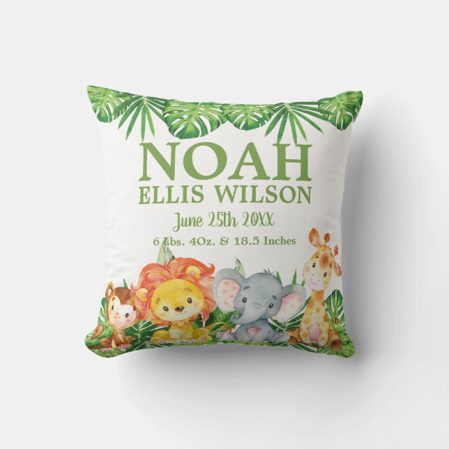 Cojín Decorativo Cute Safari Jungle Animales Greenery Boy Nursery (Anverso)