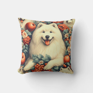 Cojín Decorativo Cute Samoyed Floral Pintura