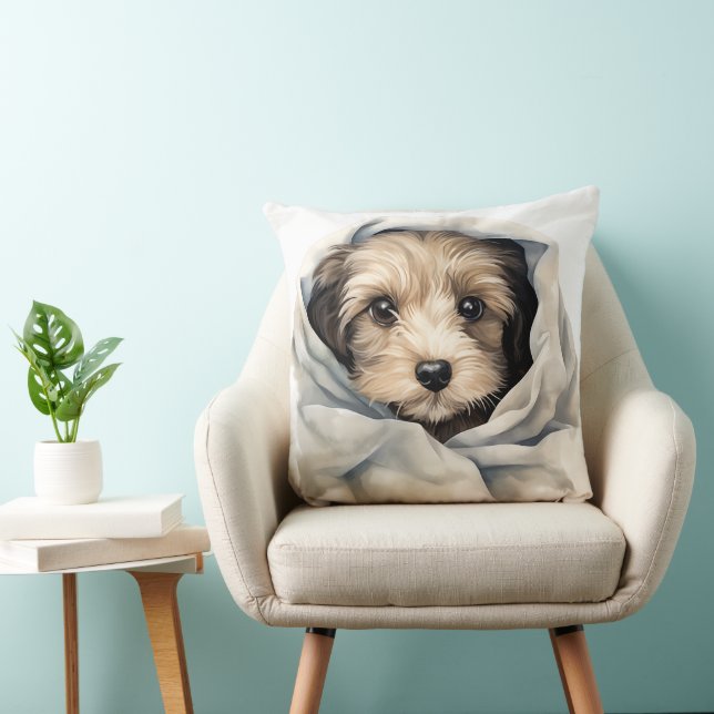 COJÍN DECORATIVO CUTE SHAGGY TAN PUPPY BAJO BLANKET (Silla)