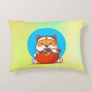 Cojín Decorativo Cute Shiba Inu comiendo fideos Ramen Personalizado