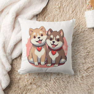 Cojín Decorativo Cute Shiba Inu Pareja de Perro Enamorada