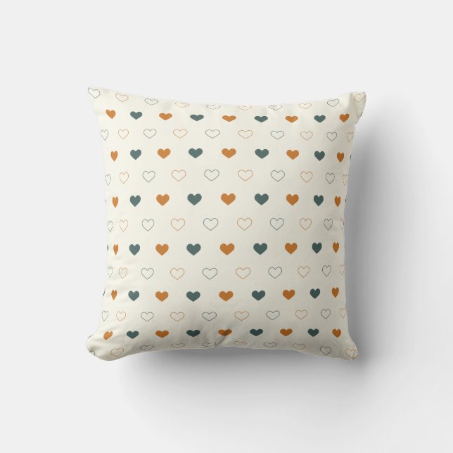 Cojín Decorativo Cute Simple Heart Pattern Naranja Crema Verde (Anverso)