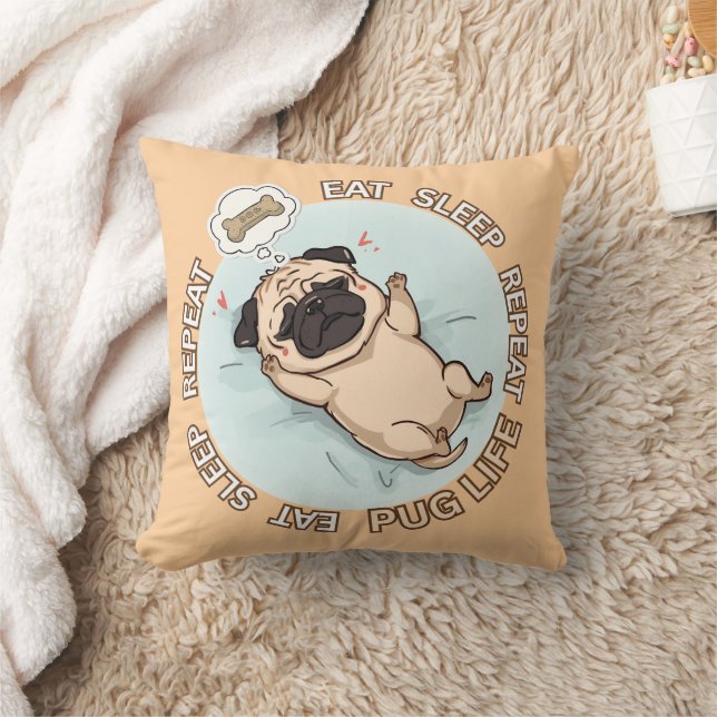 Cojín Decorativo Cute Sleeping Pug Dreaming of Treats Throw Pillow  (Manta)