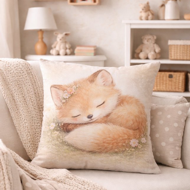 Cojín Decorativo Cute Sleeping Woodland  Baby Fox Neutral Kids Room (Subido por el creador)