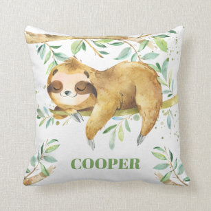 Cojín Decorativo Cute Sleepy Sloth Forest Greenery Boy Nursery