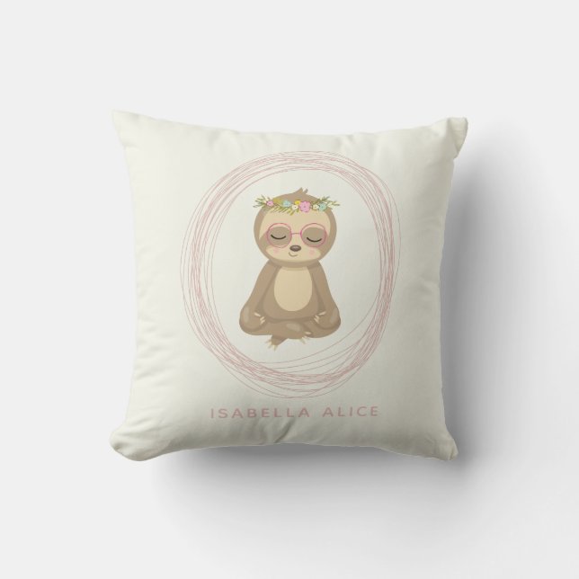 Cojín Decorativo Cute Sloth Rosa Zen Yoga Loto Arte Personalizado (Anverso)