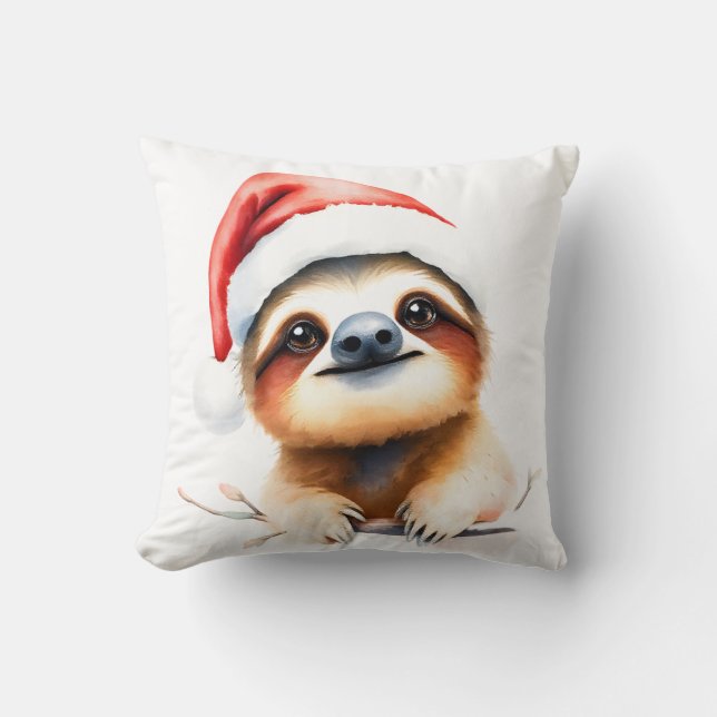 Cojín Decorativo Cute Sloth Wearing Santa Hat (Anverso)