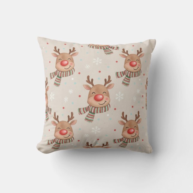 Cojín Decorativo Cute Smiling Reindeer Christmas Throw Pillow (Anverso)