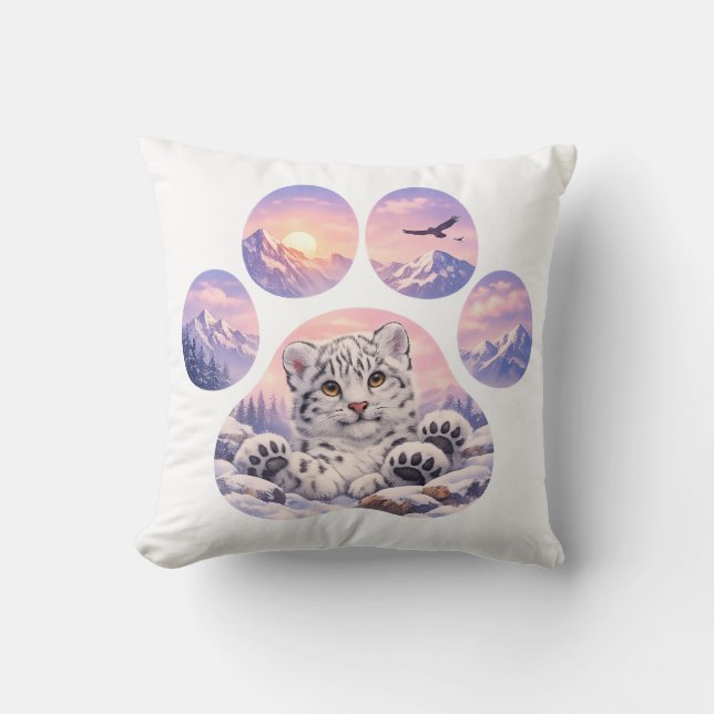 Cojín Decorativo Cute Snow Leopard Paw Mountain Design (Anverso)