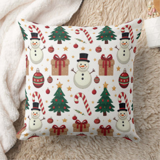 Cojín Decorativo Cute Snowman & Candy Cane Christmas Throw Pillow