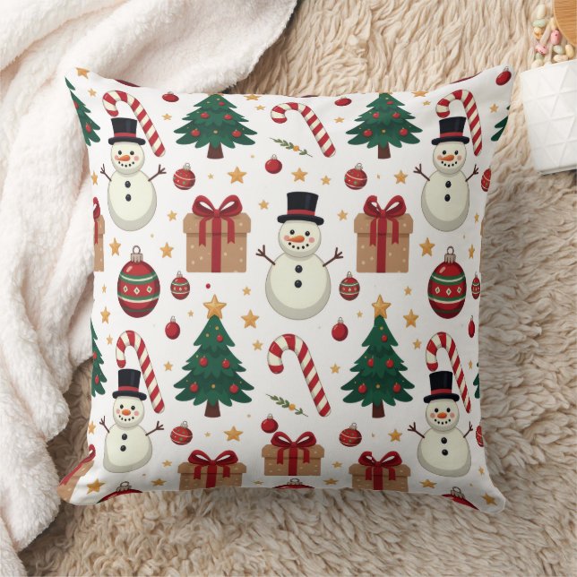 Cojín Decorativo Cute Snowman & Candy Cane Christmas Throw Pillow  (Manta)