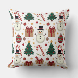 Cojín Decorativo Cute Snowman & Candy Cane Christmas Throw Pillow 