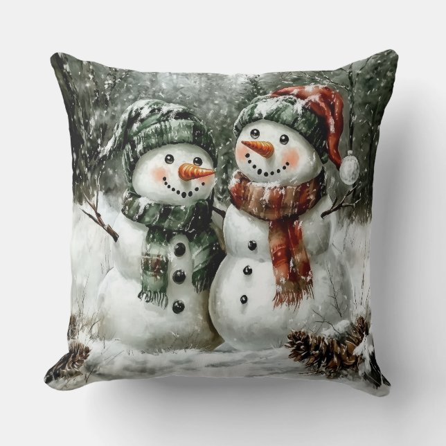 Cojín Decorativo Cute Snowman Couple Christmas Throw Pillow (Anverso)