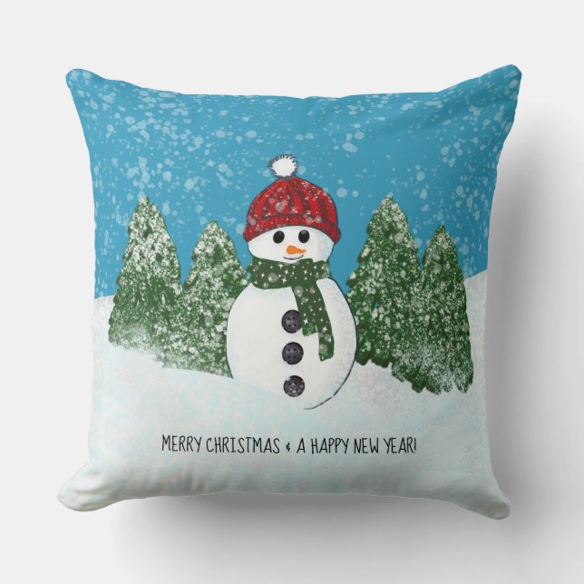 Cojín Decorativo Cute Snowman | Feliz Navidad y Feliz Año Nuevo (Anverso)