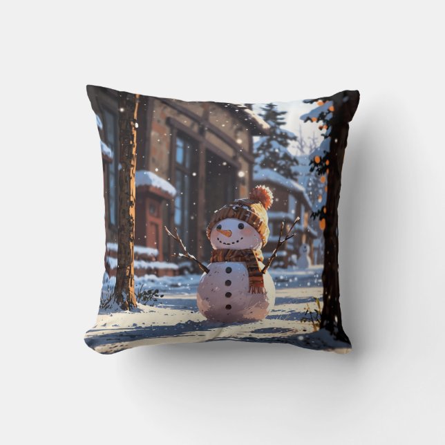Cojín Decorativo Cute snowman on the street (Anverso)