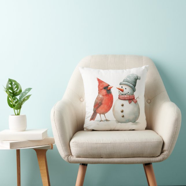 Cojín Decorativo Cute Snowman with Bird Winter Christmas Scene (Silla)