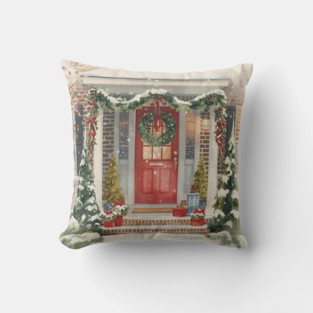 Cojín Decorativo Cute Snowy Christmas Porch  (Anverso)