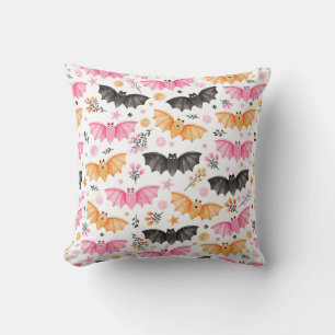 Cojín Decorativo Cute Spooky Bats and Florals Pastel Halloween