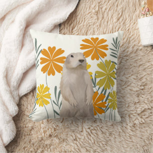 Cojín Decorativo Cute Standing Groundhog - Flores Naranjas
