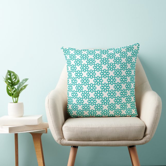 Cojín Decorativo Cute Teal and White Floral Pattern (Silla)