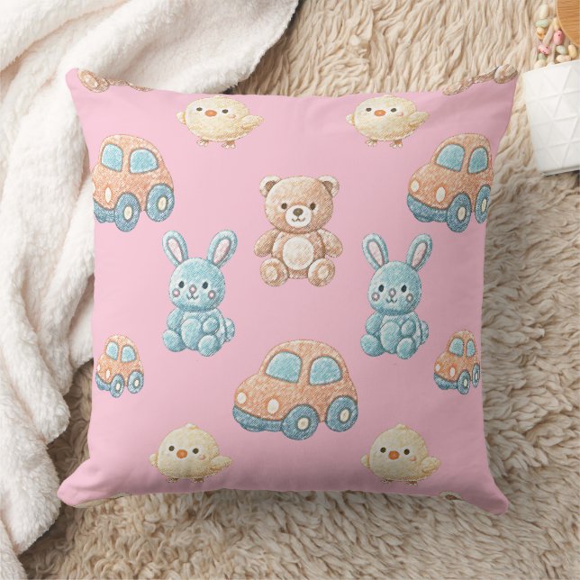 Cojín Decorativo Cute Teddy & Bunny Kids Throw Pillow (Manta)