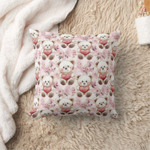 Cojín Decorativo Cute Teddy Oso Patrón de Corazones del Día de San