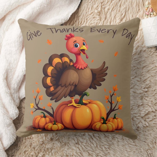 Cojín Decorativo Cute Thanksgiving Turkey Autumn Pumpkins Scene (Manta)