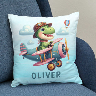 Cojín Decorativo Cute Trex Dinosaur Volando un Encantador Avión