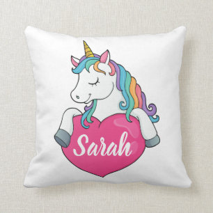 Cojín Decorativo Cute Unicorn Nombre Personalizado 